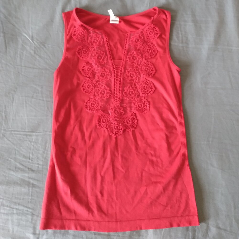Red tank top with flower design